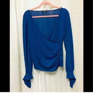 EXPRESS Blue Top Wrap Blouse